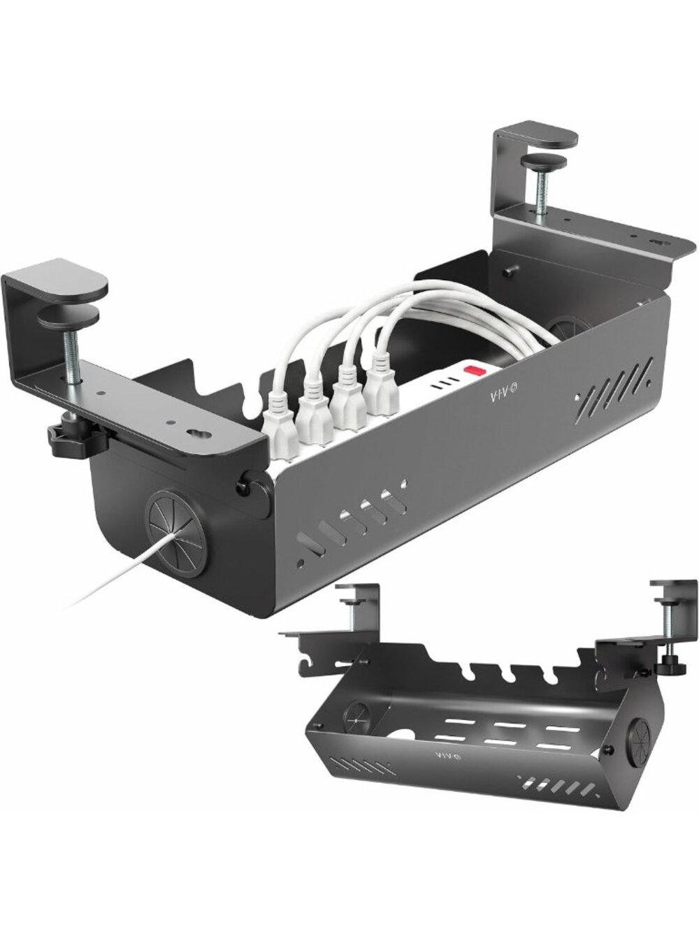Under Desk Cable Management Box - No Drill, Flip-Open Lid, Cord Organizer Tray